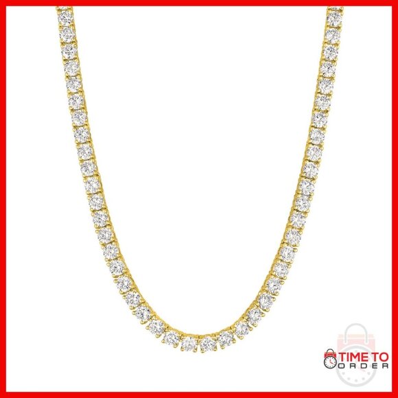 14K Gold Plated Tennis Necklace 3mm CZ Adjustable 15-18
